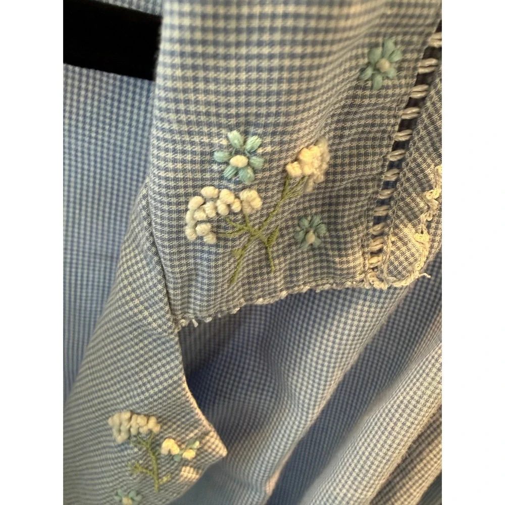 Vintage 60s Aria Blue Gingham Embroidered Robe Sweet‎ Grace Kelly Medium